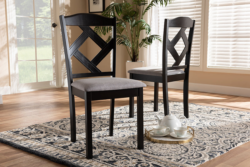 Baxton Studio Ruth Modern and Contemporary Grey Fabric Upholstered and Espresso Brown Finished Dining Chair Set of 2 | Modishstore | Dining Chairs