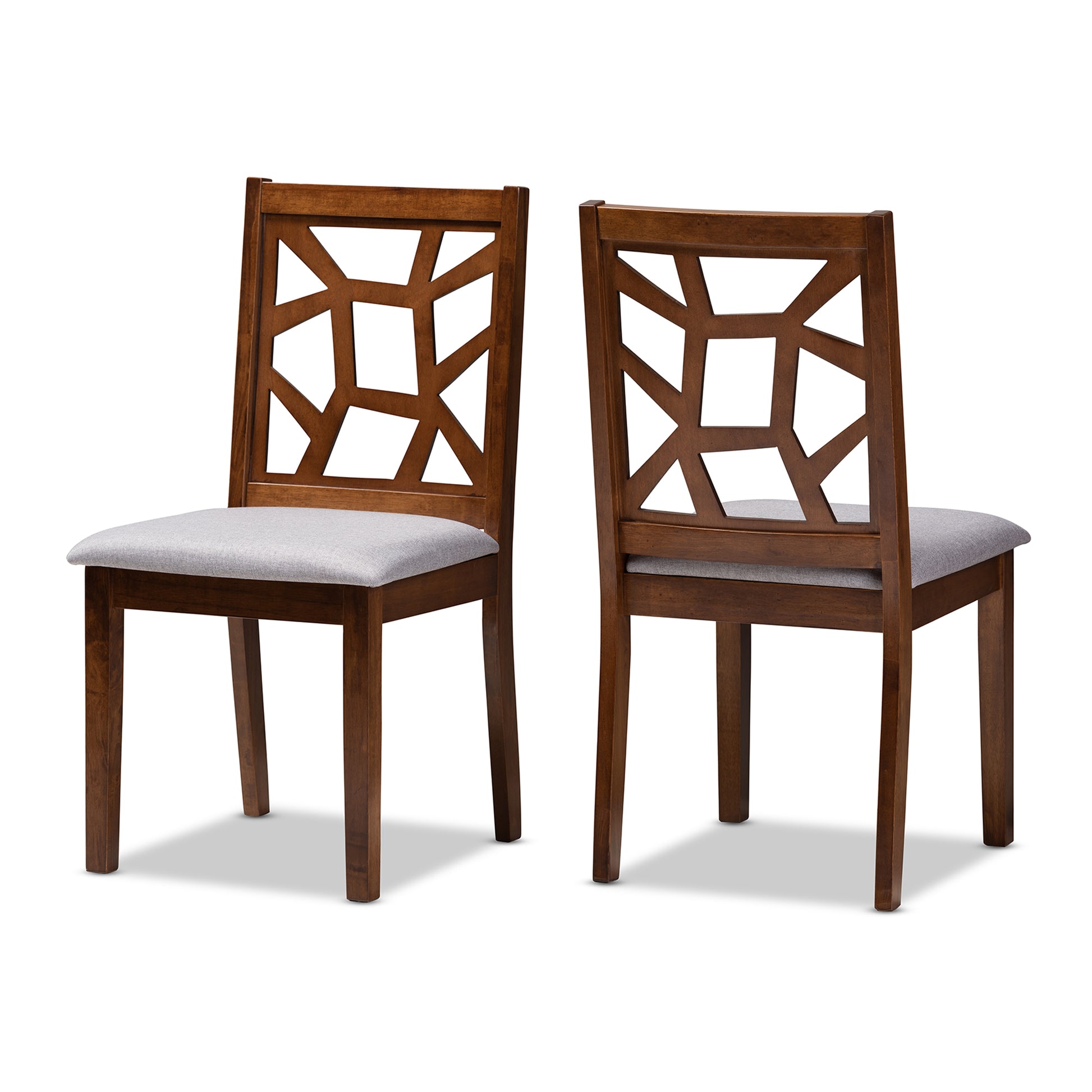 Baxton Studio Abilene Mid-Century Grey Fabric Upholstered and Walnut Brown Finished Dining Chair Set of 2 | Dining Chairs | Modishstore