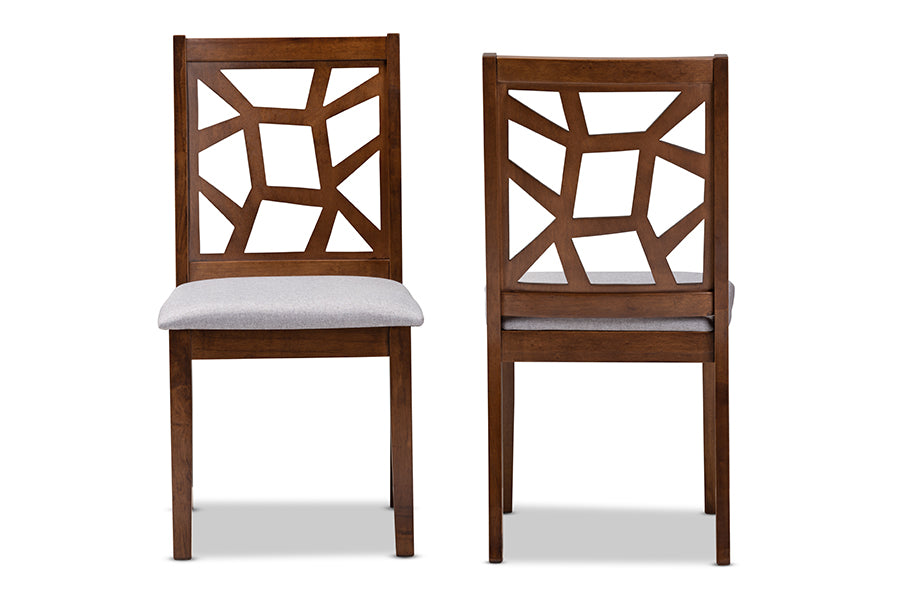 Baxton Studio Abilene Mid-Century Grey Fabric Upholstered and Walnut Brown Finished Dining Chair Set of 2 | Dining Chairs | Modishstore - 6