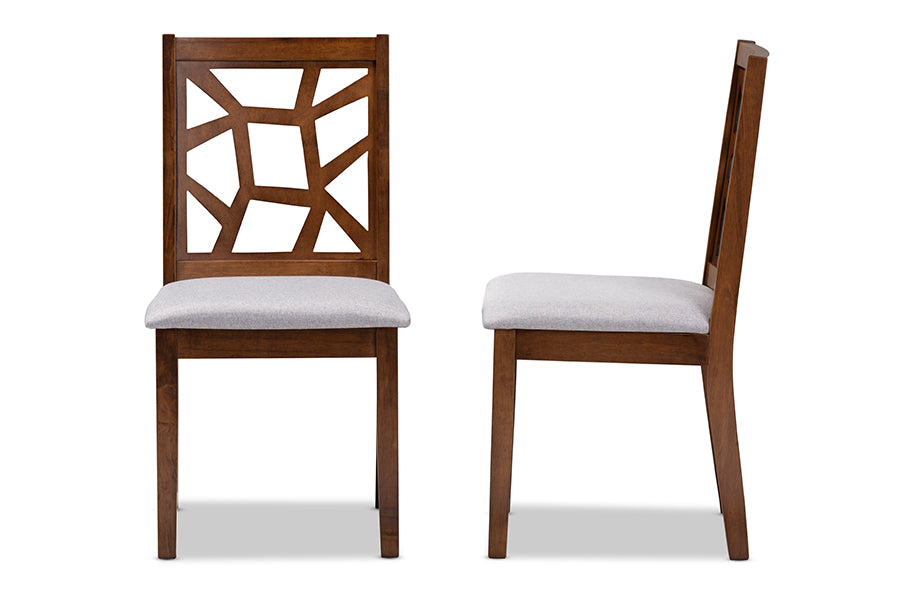 Baxton Studio Abilene Mid-Century Grey Fabric Upholstered and Walnut Brown Finished Dining Chair Set of 2 | Dining Chairs | Modishstore - 5
