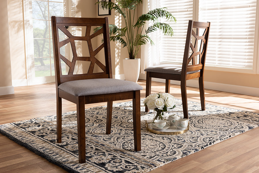 Baxton Studio Abilene Mid-Century Grey Fabric Upholstered and Walnut Brown Finished Dining Chair Set of 2 | Dining Chairs | Modishstore - 2