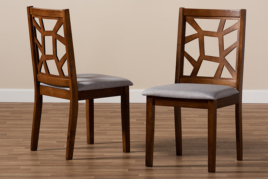 Baxton Studio Abilene Mid-Century Grey Fabric Upholstered and Walnut Brown Finished Dining Chair Set of 2 | Dining Chairs | Modishstore - 3
