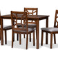 baxton studio abilene mid century walnut finished and grey fabric upholstered 5 piece dining set | Modish Furniture Store-2