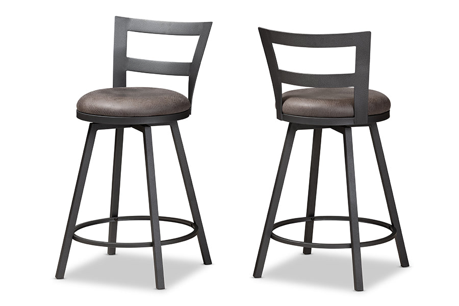 baxton studio arjean rustic and industrial grey fabric upholstered counter stool set of 2 | Modish Furniture Store-2