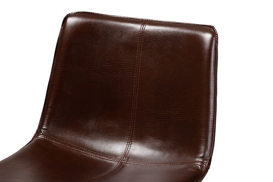 Baxton Studio Carvell Rustic and Industrial Dark Brown Faux Leather Upholstered Counter Stool Set of 4 | Modishstore | Counter Stools-2