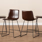 Baxton Studio Carvell Rustic and Industrial Dark Brown Faux Leather Upholstered Counter Stool Set of 4 | Modishstore | Counter Stools-4