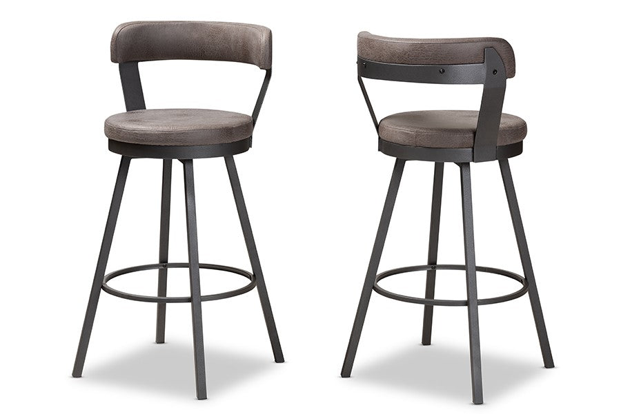 Baxton Studio Arcene Rustic and Industrial Grey Fabric Upholstered Counter Stool Set of 2 | Modishstore | Counter Stools-3