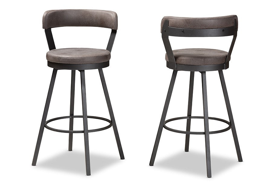 Baxton Studio Arcene Rustic and Industrial Grey Fabric Upholstered Counter Stool Set of 2 | Modishstore | Counter Stools-2