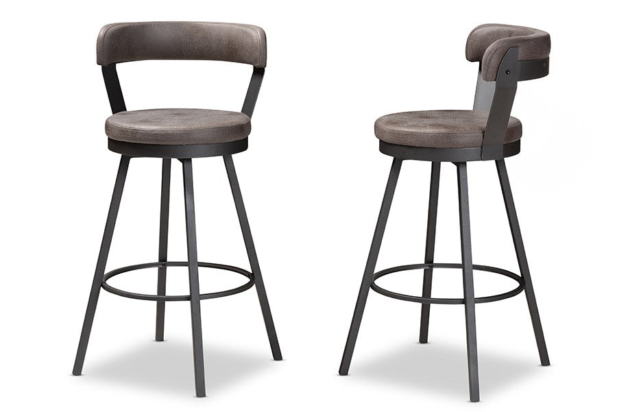 Baxton Studio Arcene Rustic and Industrial Grey Fabric Upholstered Counter Stool Set of 2 | Modishstore | Counter Stools-4