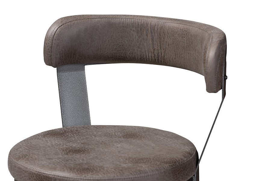 Baxton Studio Arcene Rustic and Industrial Grey Fabric Upholstered Counter Stool Set of 2 | Modishstore | Counter Stools-5