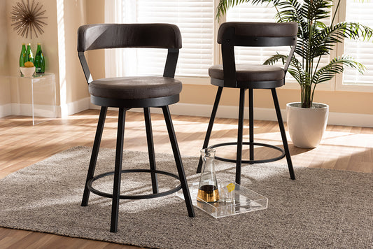 Baxton Studio Arcene Rustic and Industrial Grey Fabric Upholstered Counter Stool Set of 2 | Modishstore | Counter Stools