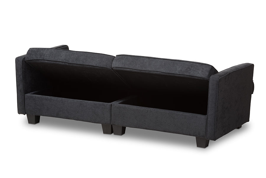 baxton studio felicity modern and contemporary dark gray fabric upholstered sleeper sofa | Modish Furniture Store-3