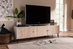 Baxton Studio Bastien Mid-Century Modern White and Light Oak 6-Shelf TV Stand