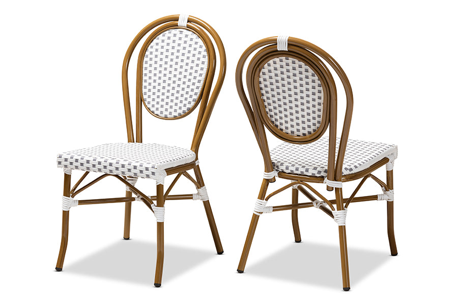 Baxton Studio Gauthier Classic French Indoor and Outdoor Grey and White Bamboo Style Stackable Bistro Dining Chair Set of 2 | Modishstore | Dining Chairs - 4