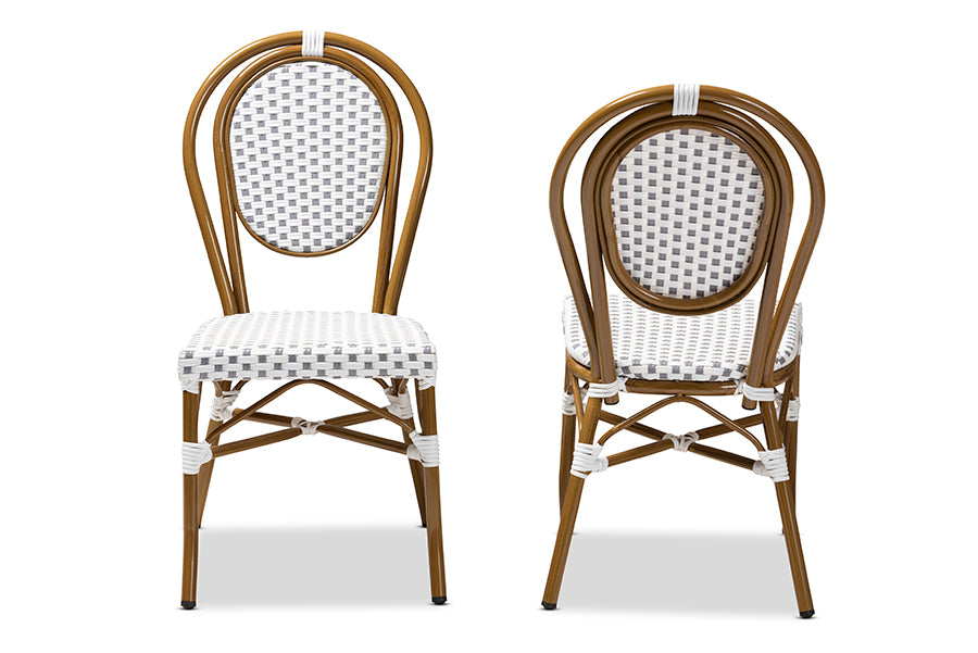 Baxton Studio Gauthier Classic French Indoor and Outdoor Grey and White Bamboo Style Stackable Bistro Dining Chair Set of 2 | Modishstore | Dining Chairs - 3
