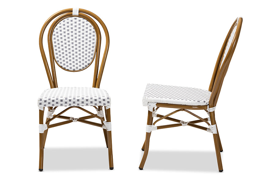Baxton Studio Gauthier Classic French Indoor and Outdoor Grey and White Bamboo Style Stackable Bistro Dining Chair Set of 2 | Modishstore | Dining Chairs - 2