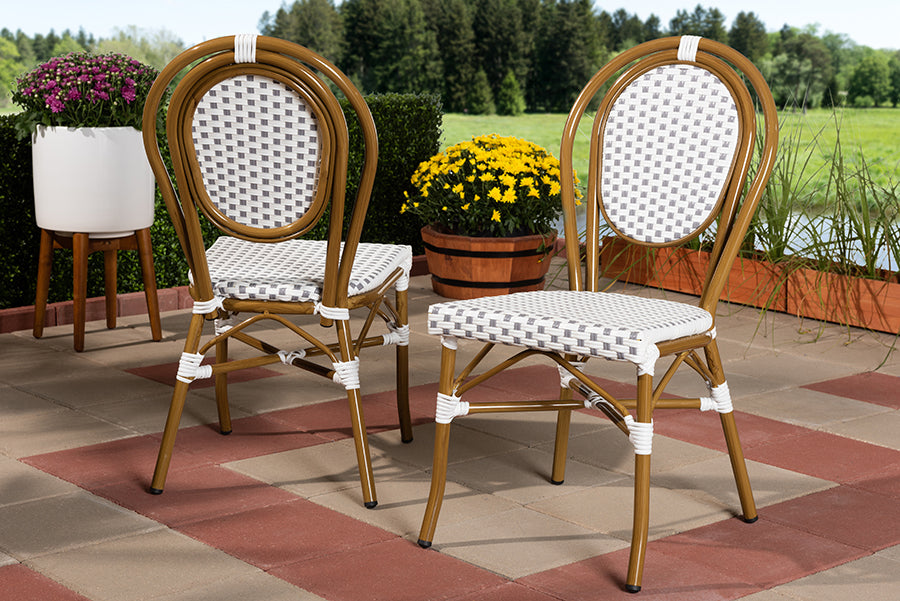 Baxton Studio Gauthier Classic French Indoor and Outdoor Grey and White Bamboo Style Stackable Bistro Dining Chair Set of 2 | Modishstore | Dining Chairs