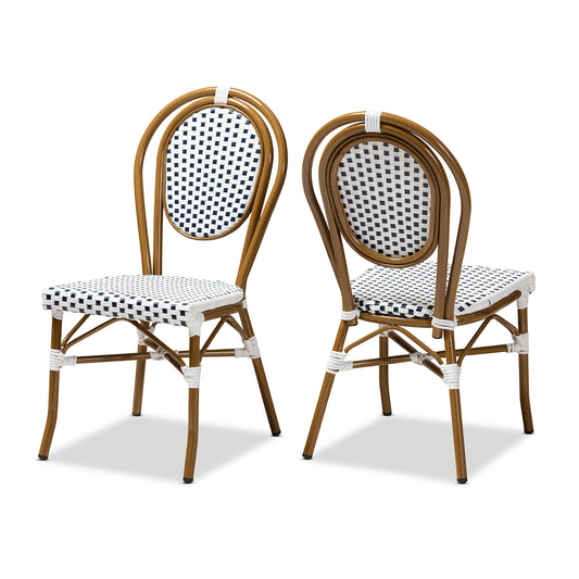 Baxton Studio Gauthier Classic French Indoor and Outdoor Navy and White Bamboo Style Bistro Stackable Dining Chair Set of 2 | Dining Chairs | Modishstore