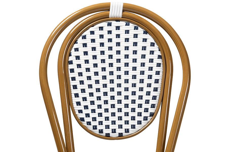 Baxton Studio Gauthier Classic French Indoor and Outdoor Navy and White Bamboo Style Bistro Stackable Dining Chair Set of 2 | Dining Chairs | Modishstore - 3