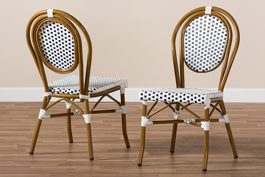 Baxton Studio Gauthier Classic French Indoor and Outdoor Navy and White Bamboo Style Bistro Stackable Dining Chair Set of 2 | Dining Chairs | Modishstore - 2