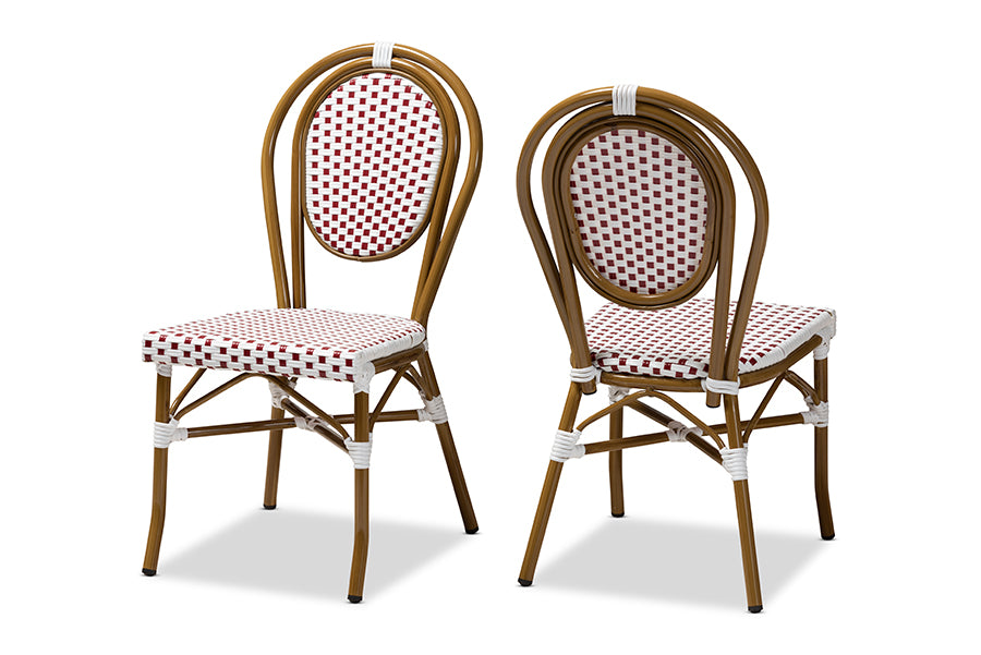 Baxton Studio Gauthier Classic French Indoor and Outdoor Red and White Bamboo Style Stackable Bistro Dining Chair Set of 2 | Modishstore | Dining Chairs - 4
