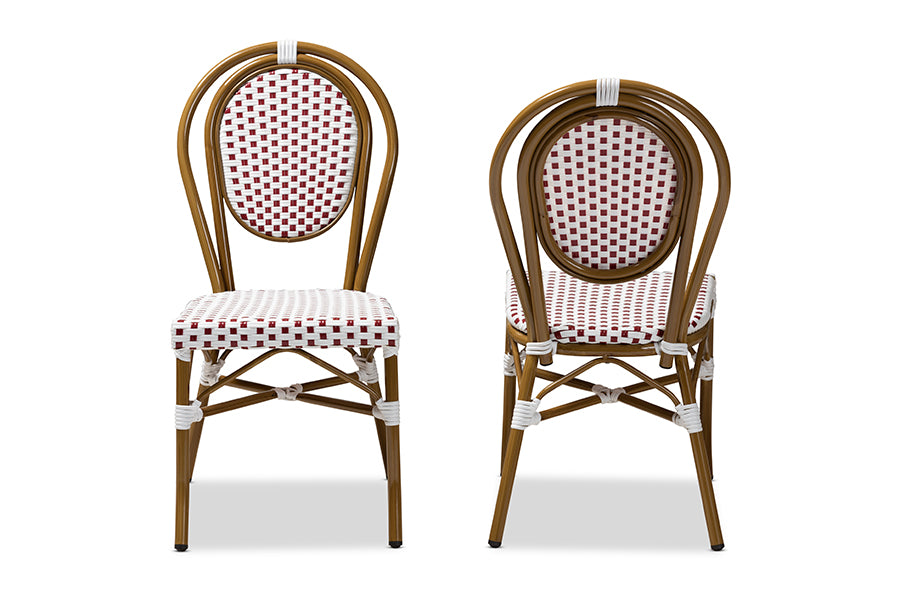 Baxton Studio Gauthier Classic French Indoor and Outdoor Red and White Bamboo Style Stackable Bistro Dining Chair Set of 2 | Modishstore | Dining Chairs - 3