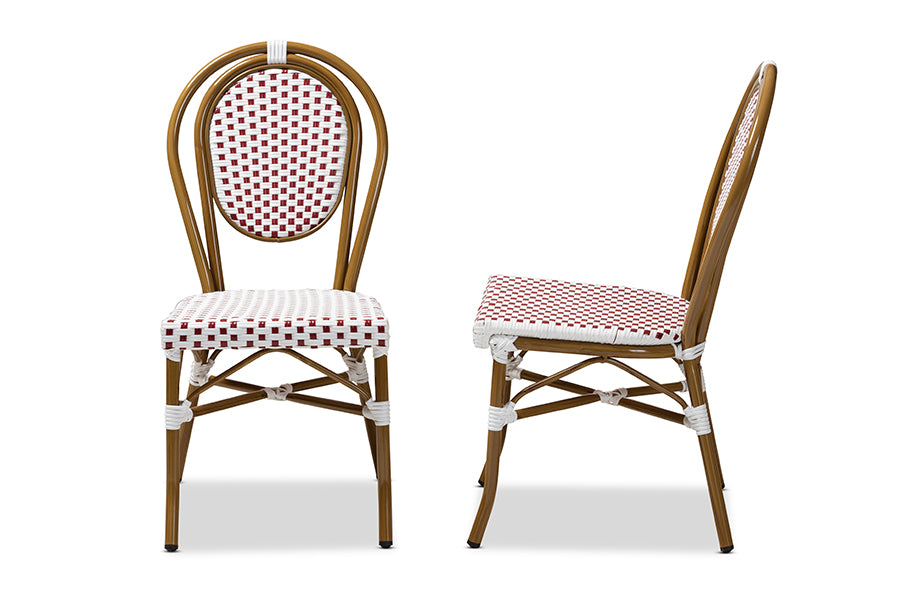 Baxton Studio Gauthier Classic French Indoor and Outdoor Red and White Bamboo Style Stackable Bistro Dining Chair Set of 2 | Modishstore | Dining Chairs - 2