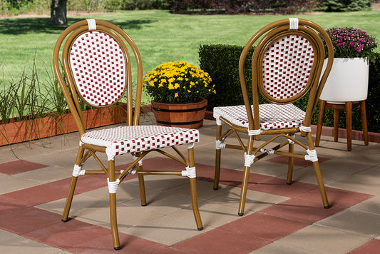 Baxton Studio Gauthier Classic French Indoor and Outdoor Red and White Bamboo Style Stackable Bistro Dining Chair Set of 2 | Modishstore | Dining Chairs