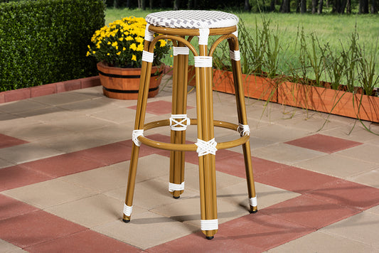 Baxton Studio Joelle Classic French Indoor and Outdoor Grey and White Bamboo Style Stackable Bistro Bar Stool | Modishstore | Bar Stools