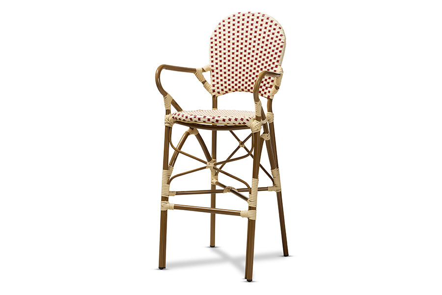 baxton studio marguerite classic french indoor and outdoor beige and red bamboo style stackable bistro bar stool | Modish Furniture Store-2