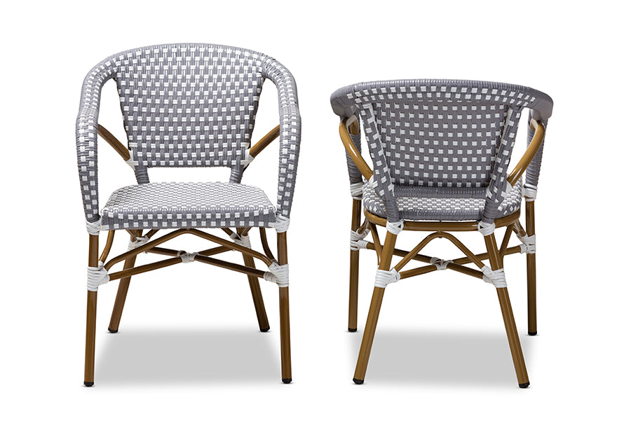 Baxton Studio Eliane Classic French Indoor and Outdoor Grey and White Bamboo Style Stackable Bistro Dining Chair Set of 2 | Modishstore | Dining Chairs - 3