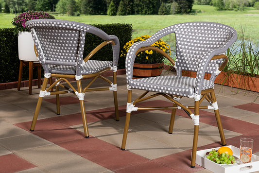 Baxton Studio Eliane Classic French Indoor and Outdoor Grey and White Bamboo Style Stackable Bistro Dining Chair Set of 2 | Modishstore | Dining Chairs