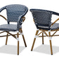 Baxton Studio Eliane Classic French Indoor and Outdoor Navy and White Bamboo Style Stackable Bistro Dining Chair Set of 2 | Modishstore | Dining Chairs - 4