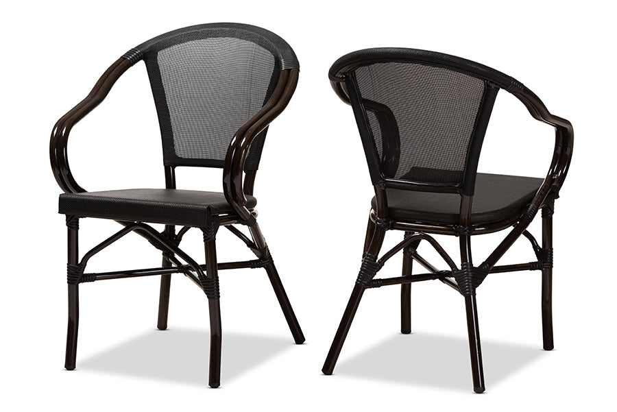 Baxton Studio Artus Classic French Indoor and Outdoor Black Bamboo Style Stackable Bistro Dining Chair Set of 2 | Modishstore | Dining Chairs - 4