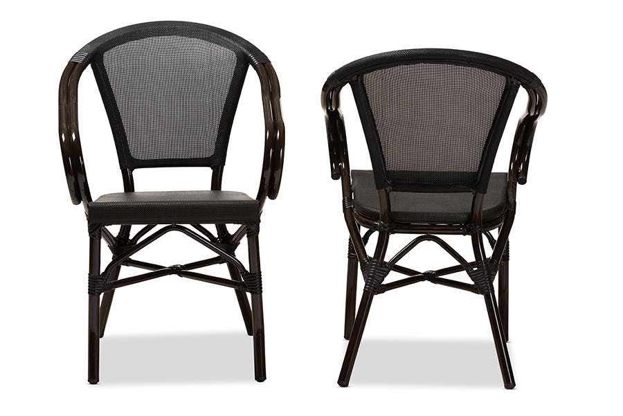 Baxton Studio Artus Classic French Indoor and Outdoor Black Bamboo Style Stackable Bistro Dining Chair Set of 2 | Modishstore | Dining Chairs - 3