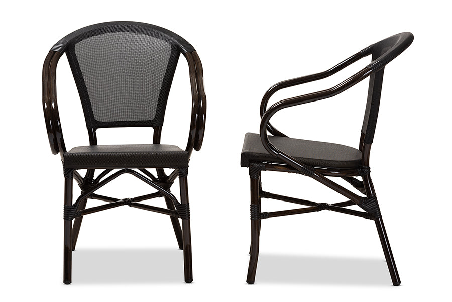 Baxton Studio Artus Classic French Indoor and Outdoor Black Bamboo Style Stackable Bistro Dining Chair Set of 2 | Modishstore | Dining Chairs - 2
