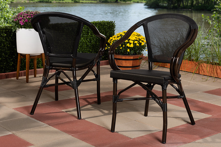 Baxton Studio Artus Classic French Indoor and Outdoor Black Bamboo Style Stackable Bistro Dining Chair Set of 2 | Modishstore | Dining Chairs