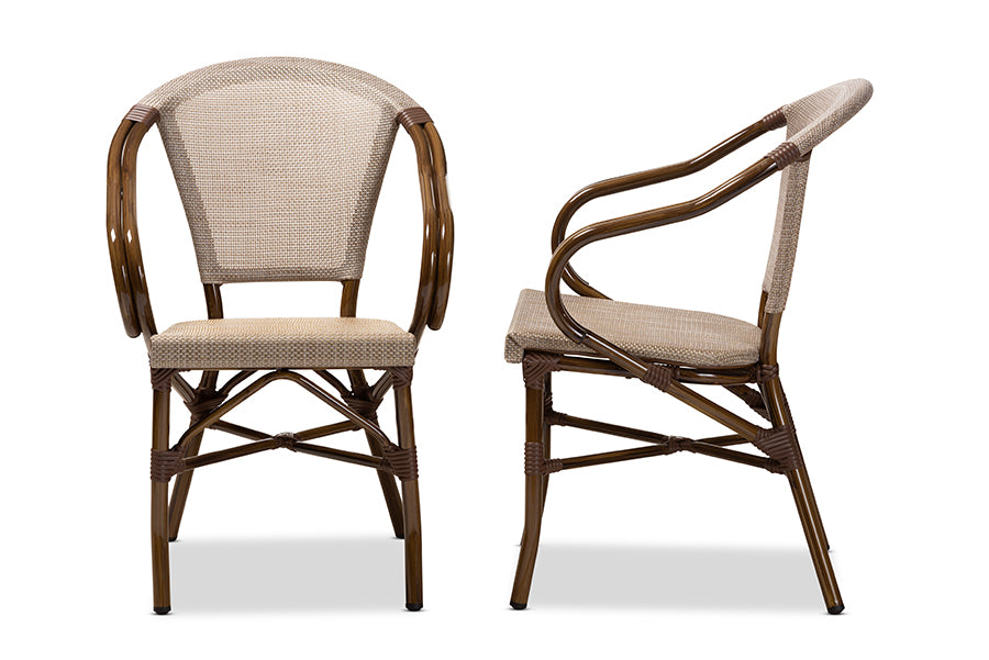 Baxton Studio Artus Classic French Indoor and Outdoor Grey Bamboo Style Stackable Bistro Dining Chair Set of 2 | Dining Chairs | Modishstore - 5