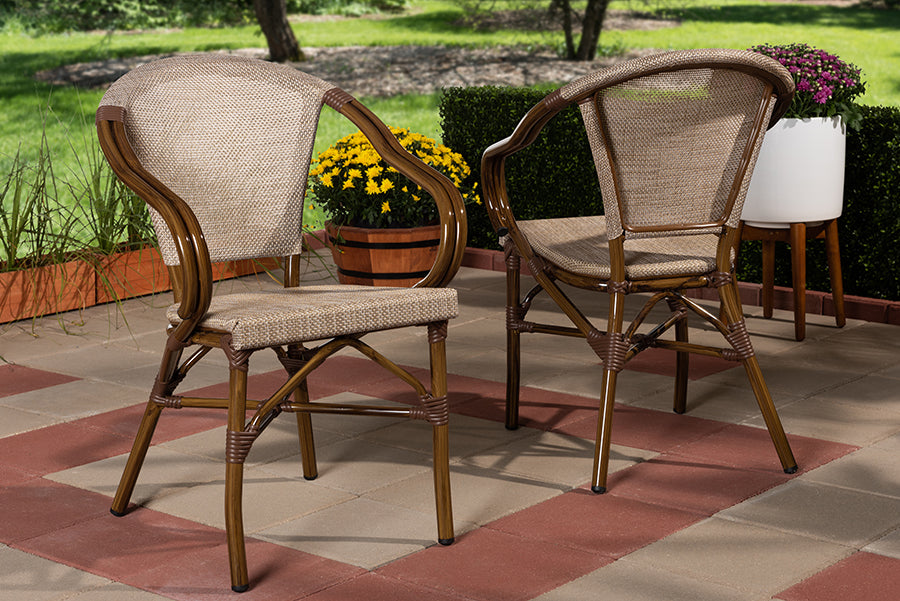 Baxton Studio Artus Classic French Indoor and Outdoor Grey Bamboo Style Stackable Bistro Dining Chair Set of 2 | Dining Chairs | Modishstore