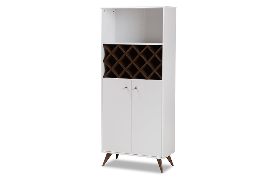 baxton studio serafino mid century modern white and walnut finished wood wine cabinet | Modish Furniture Store-2