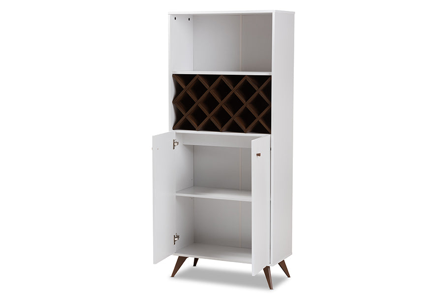 baxton studio serafino mid century modern white and walnut finished wood wine cabinet | Modish Furniture Store-3