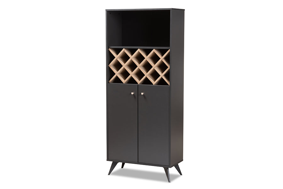 baxton studio serafino mid century modern dark grey and oak finished wood wine cabinet | Modish Furniture Store-2