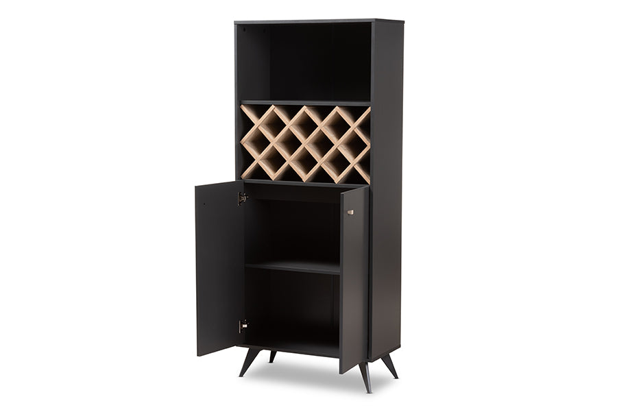 baxton studio serafino mid century modern dark grey and oak finished wood wine cabinet | Modish Furniture Store-3