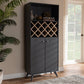 Baxton Studio Serafino Mid-Century Modern Dark Grey and Oak Finished Wood Wine Cabinet | Modishstore | Cabinets