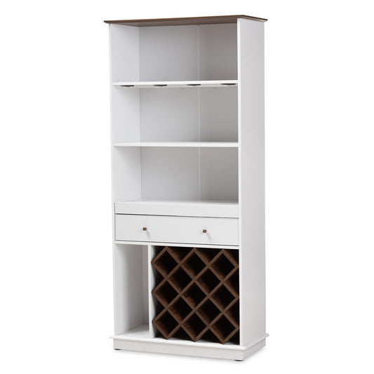Baxton Studio Mattia Mid-Century Modern White and Walnut Finished Wood Wine Cabinet | Cabinets | Modishstore