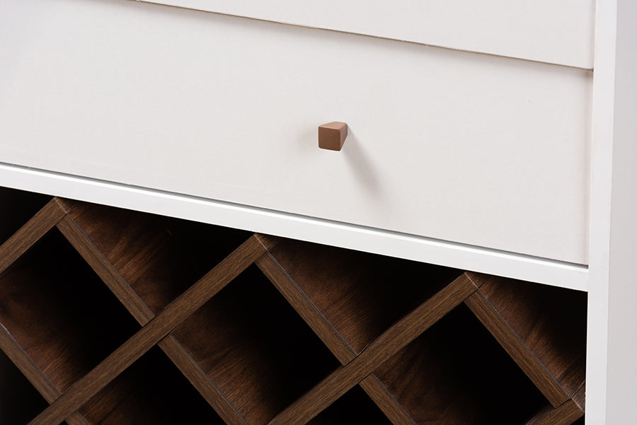 Baxton Studio Mattia Mid-Century Modern White and Walnut Finished Wood Wine Cabinet | Cabinets | Modishstore - 4
