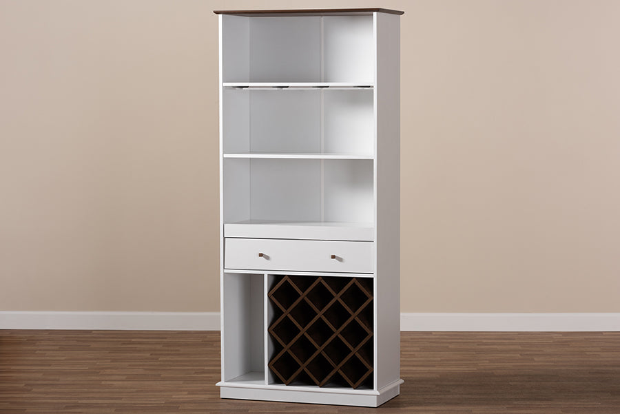 Baxton Studio Mattia Mid-Century Modern White and Walnut Finished Wood Wine Cabinet | Cabinets | Modishstore - 2