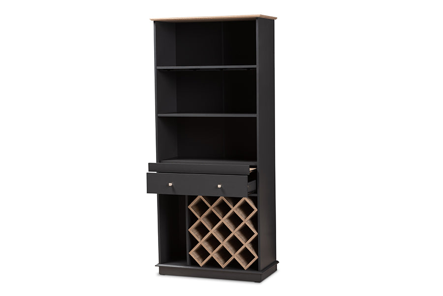 baxton studio mattia modern and contemporary dark grey and oak finished wood wine cabinet | Modish Furniture Store-3