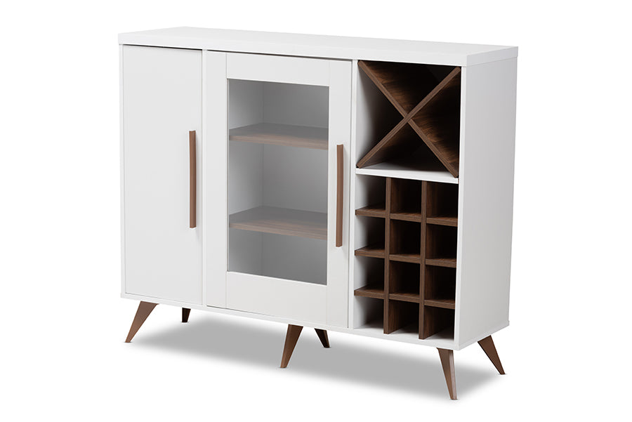 baxton studio pietro mid century modern white and brown finished wine cabinet | Modish Furniture Store-2