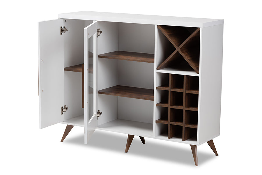 baxton studio pietro mid century modern white and brown finished wine cabinet | Modish Furniture Store-3